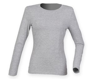 Skinnifit SK124 - SF Ladies Feel Good Long Sleeve Stretch T-Shirt Heather Grey