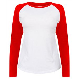 SF Women SK271 - Women's long-sleeved baseball T-shirt White / Red